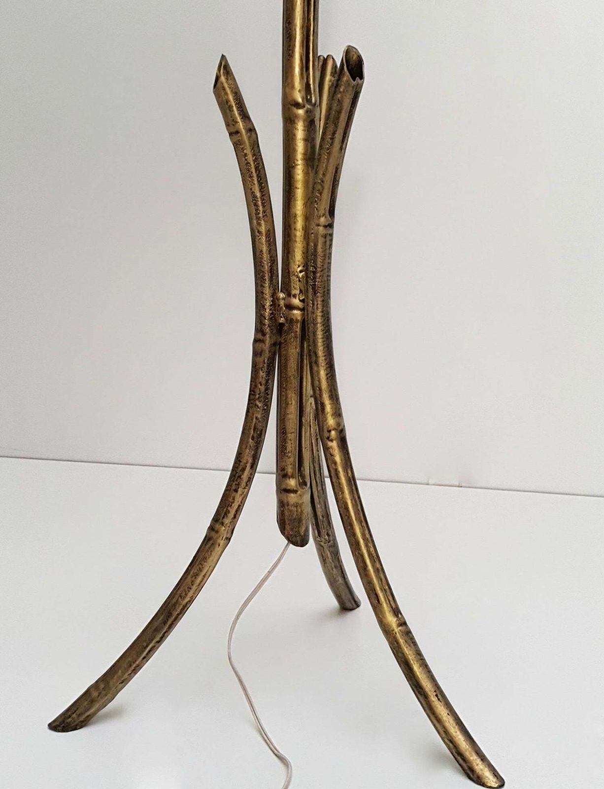 French Mid Century Modern Gilt Iron Faux Bamboo Floor Lamp photo Lighting