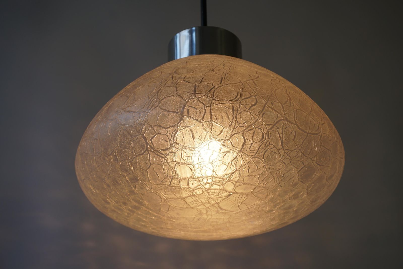 Doria Pendant Lamp Clear Art Glass And Chrome 1960s 1970s Hanging Lamp photo for sale