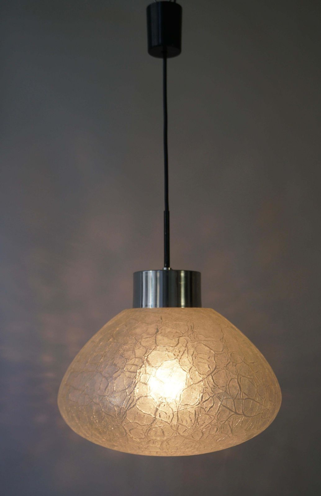 Doria Pendant Lamp Clear Art Glass And Chrome 1960s 1970s Hanging Lamp photo 1231.0