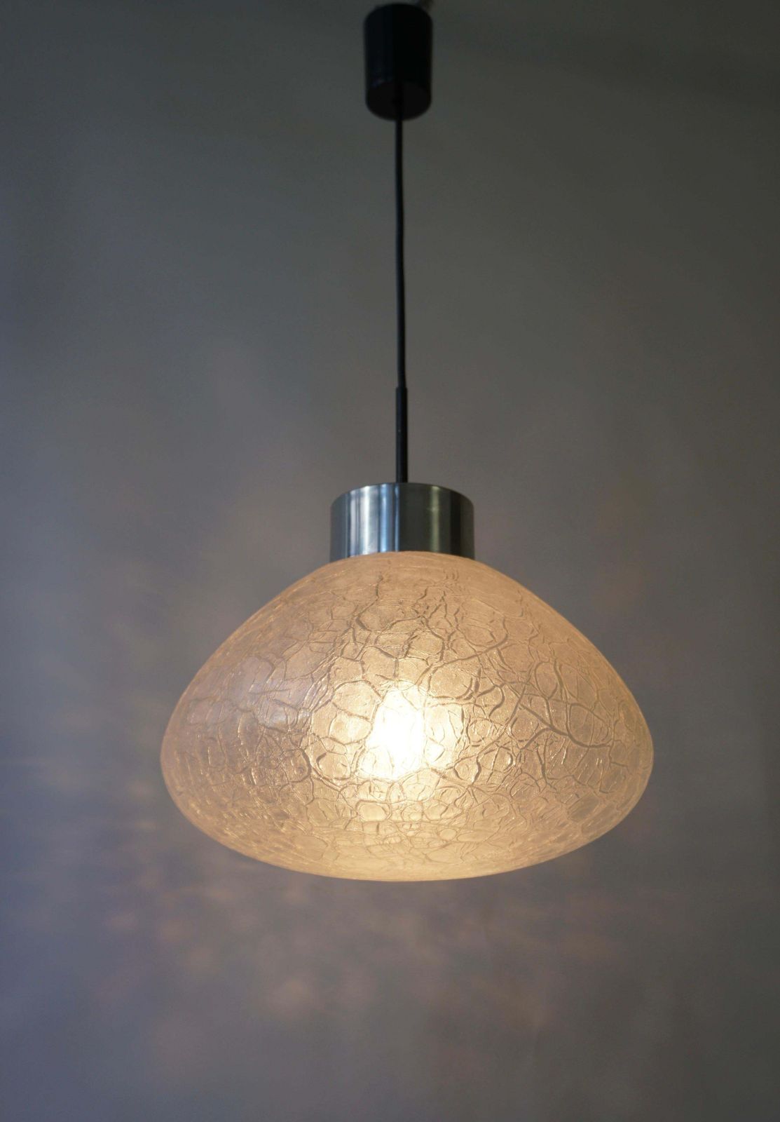 Doria Pendant Lamp Clear Art Glass And Chrome 1960s 1970s Hanging Lamp photo vinterior