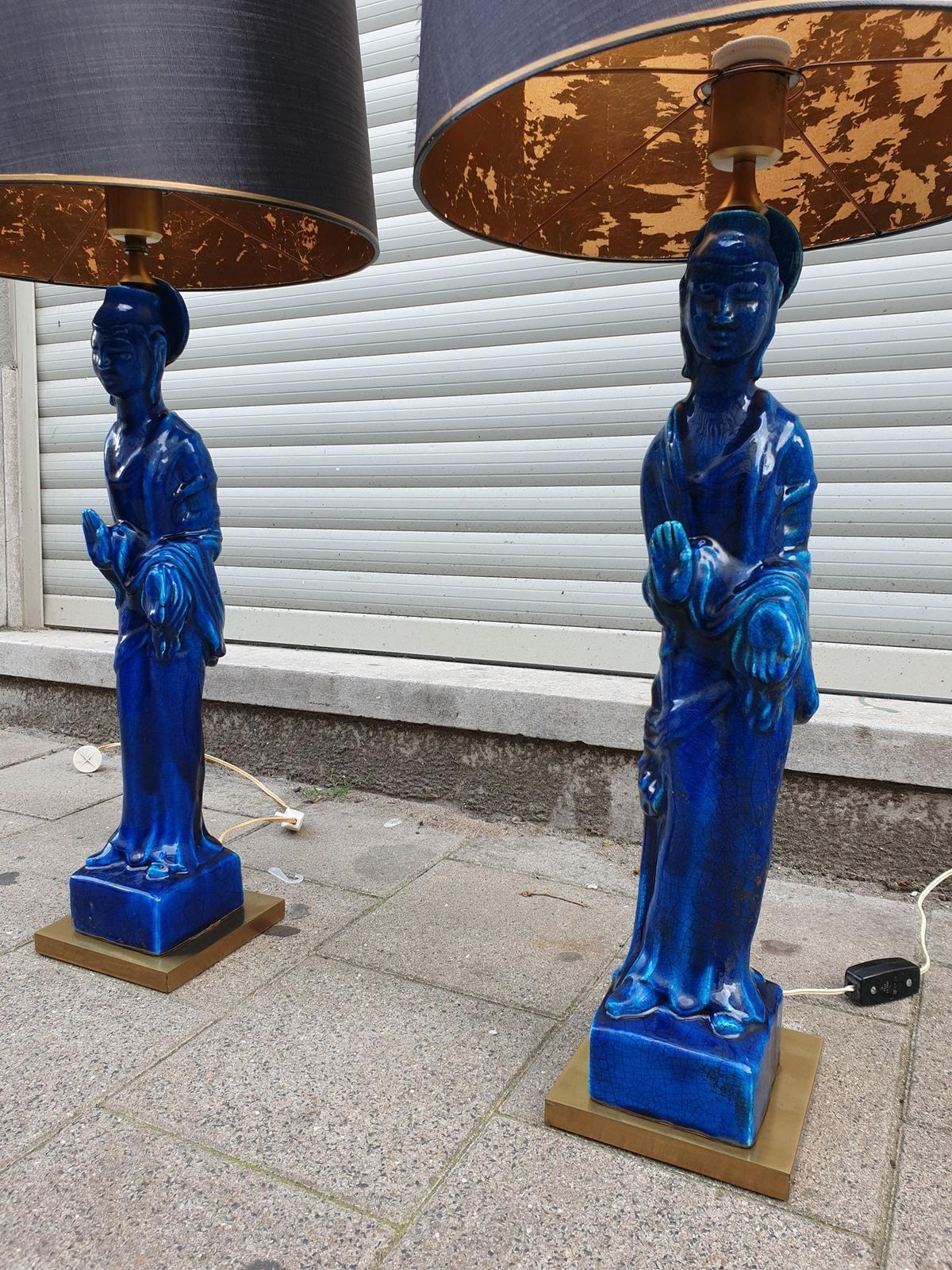 Pair Of Hollywood Regency Standing Buddha Ceramic Table Lamps By Ugo Zaccagnini photo 1274.0