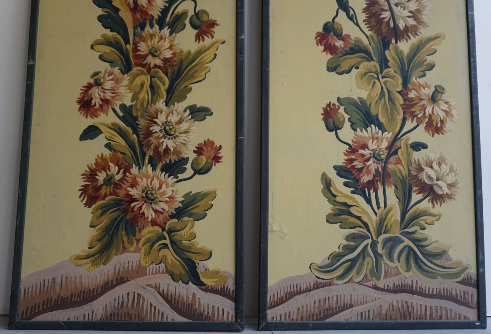 One Of Two Framed French Painted Paper Panels photo furniture