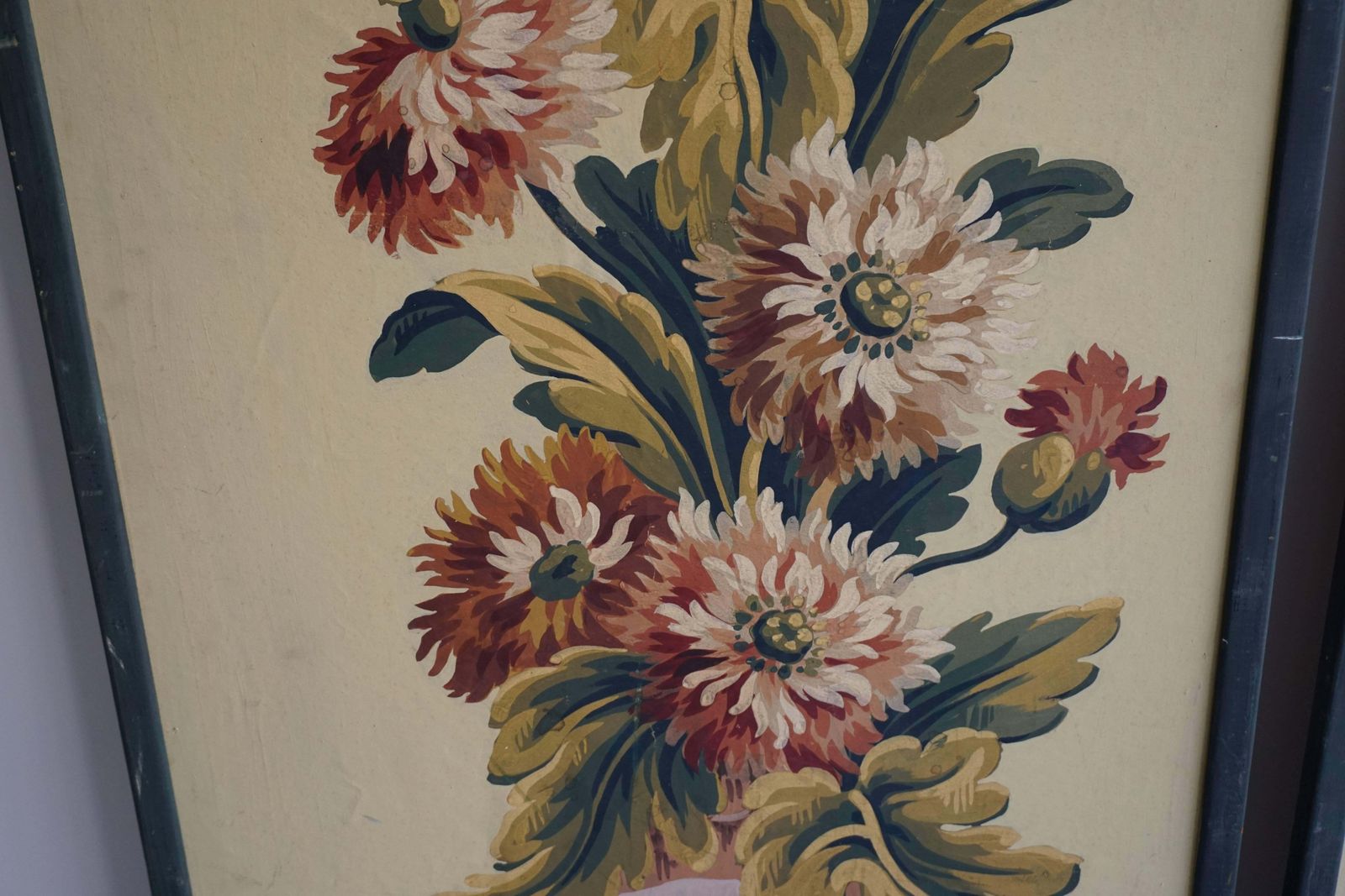 One Of Two Framed French Painted Paper Panels photo for sale