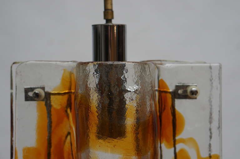 Mazzega Clear And Amber Curved Glass Tile Chandelier On Chrome Frame photo buy