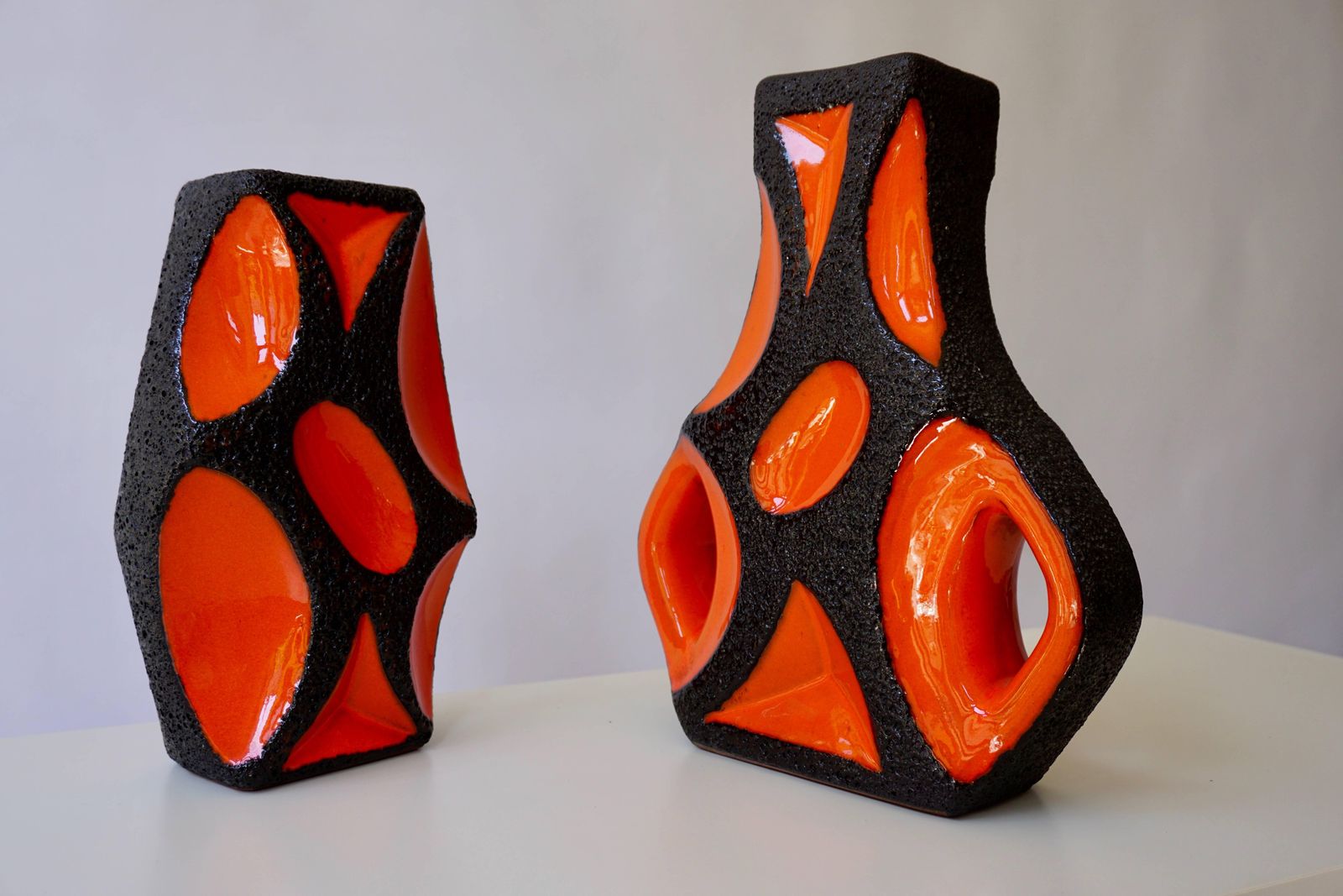 Two West German Roth Keramik Art Pottery 'Fat Lava' Guitar Vase photo vintage