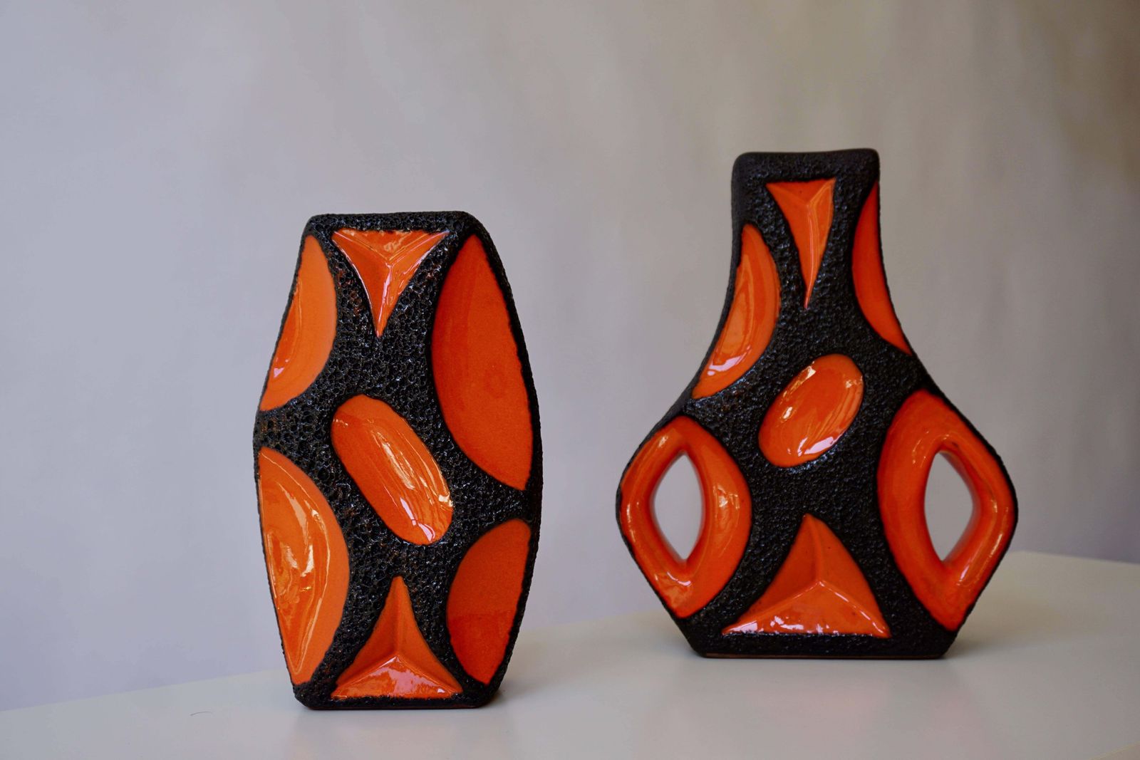 Home Decor Two West German Roth Keramik Art Pottery 'Fat Lava' Guitar Vase photo