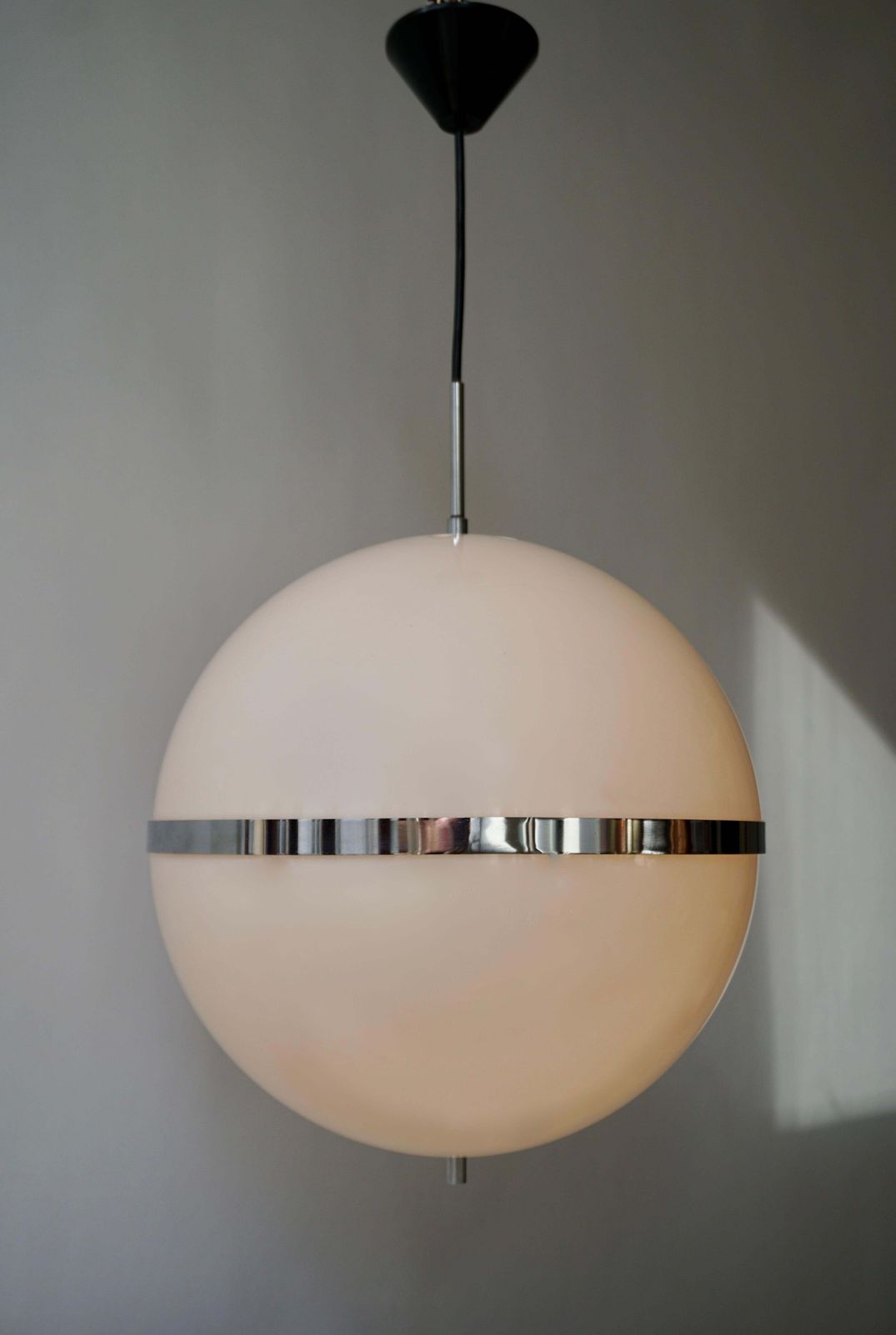 Italian Pendant Lamp In White Plastic And Chrome, 1970s photo furniture