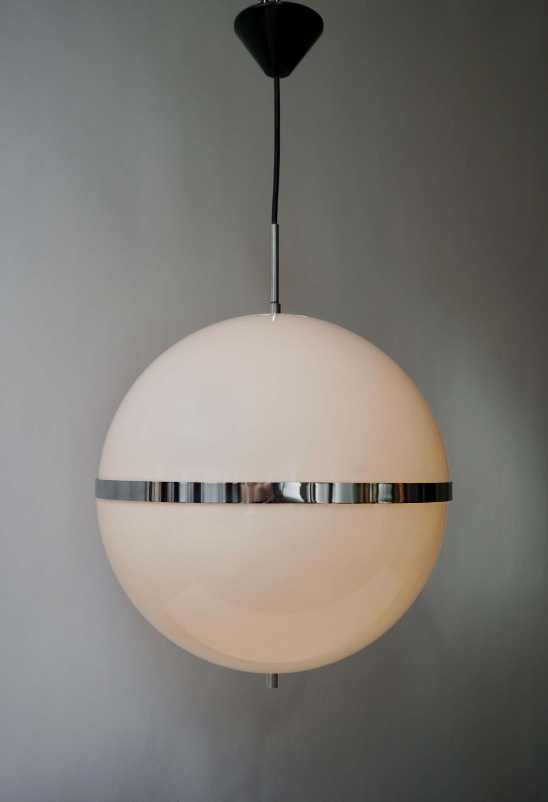Italian Pendant Lamp In White Plastic And Chrome, 1970s photo vintage