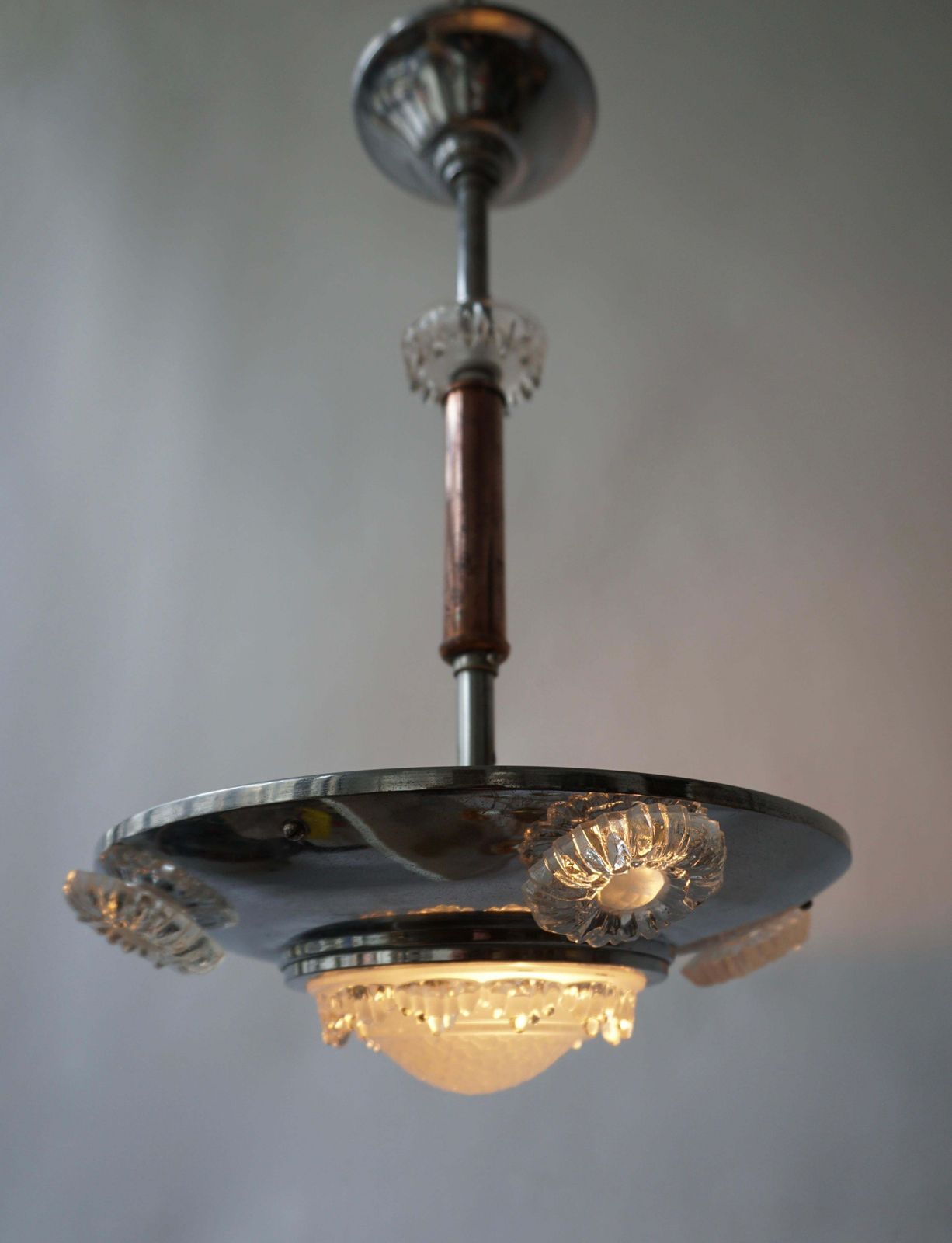 photo furniture Pair Of 1930s Chrome And Glass Art Deco Chandeliers