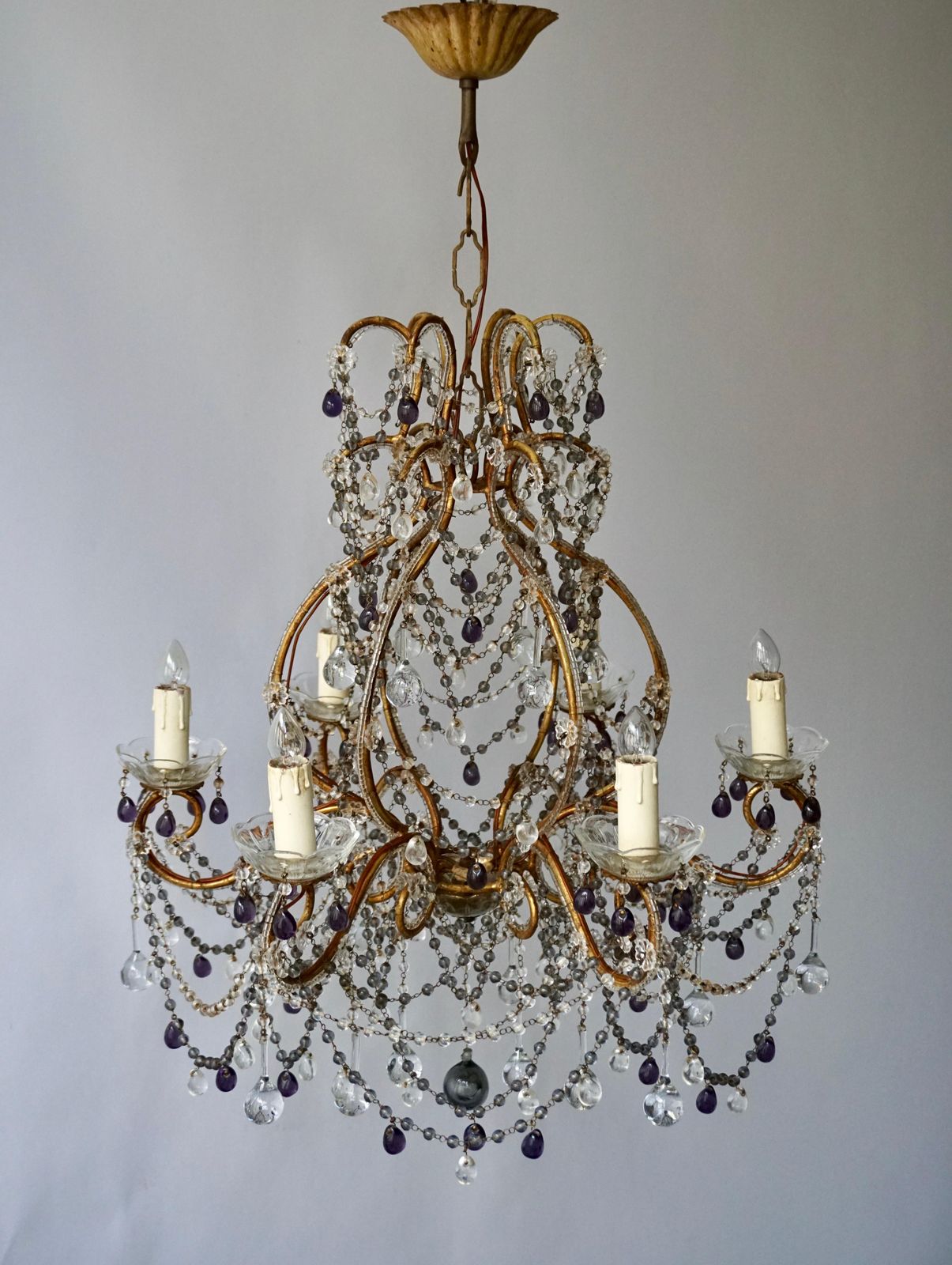 Fine Quality Victorian Chandelier With Purple Glass photo for sale