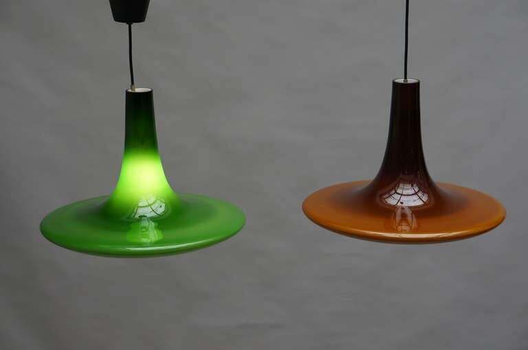 One Of Two Glass Pendant Lights By Peil And Putzler, 1970s, Germany photo furniture