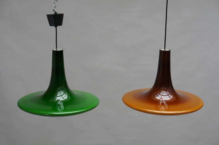 photo furniture One Of Two Glass Pendant Lights By Peil And Putzler, 1970s, Germany