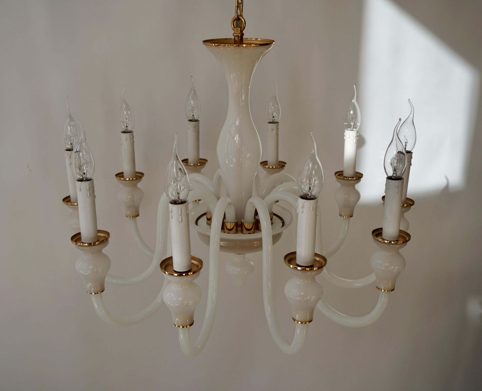 Italian Modern Hand Blown White And Gold Murano Glass Chandeliers photo buy