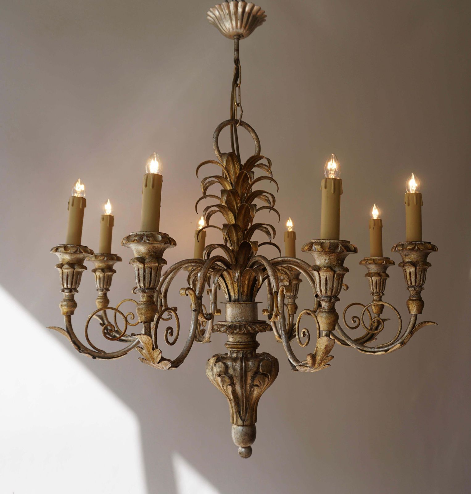Pineapple Chandelier In Lacquered Wood And Gilt Brass, 1950s photo for sale