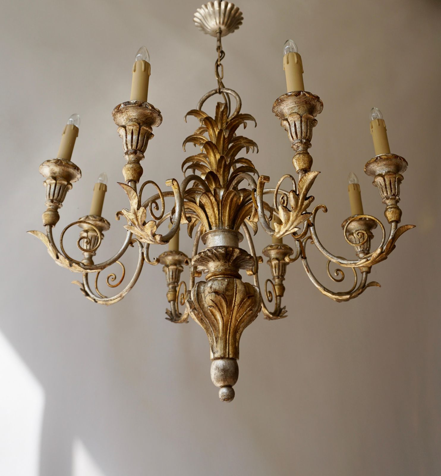 Pineapple Chandelier In Lacquered Wood And Gilt Brass, 1950s photo vintage