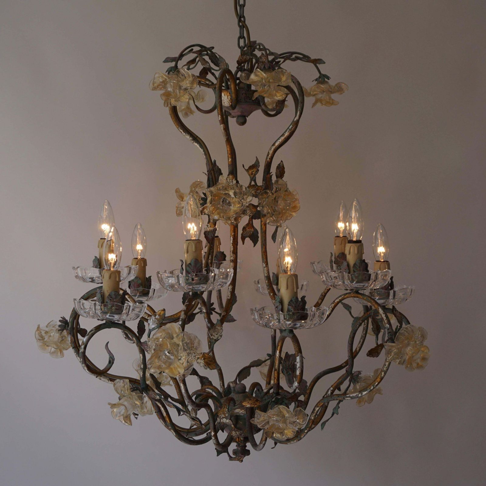 Italian Chandelier With Glass Flowers photo furniture