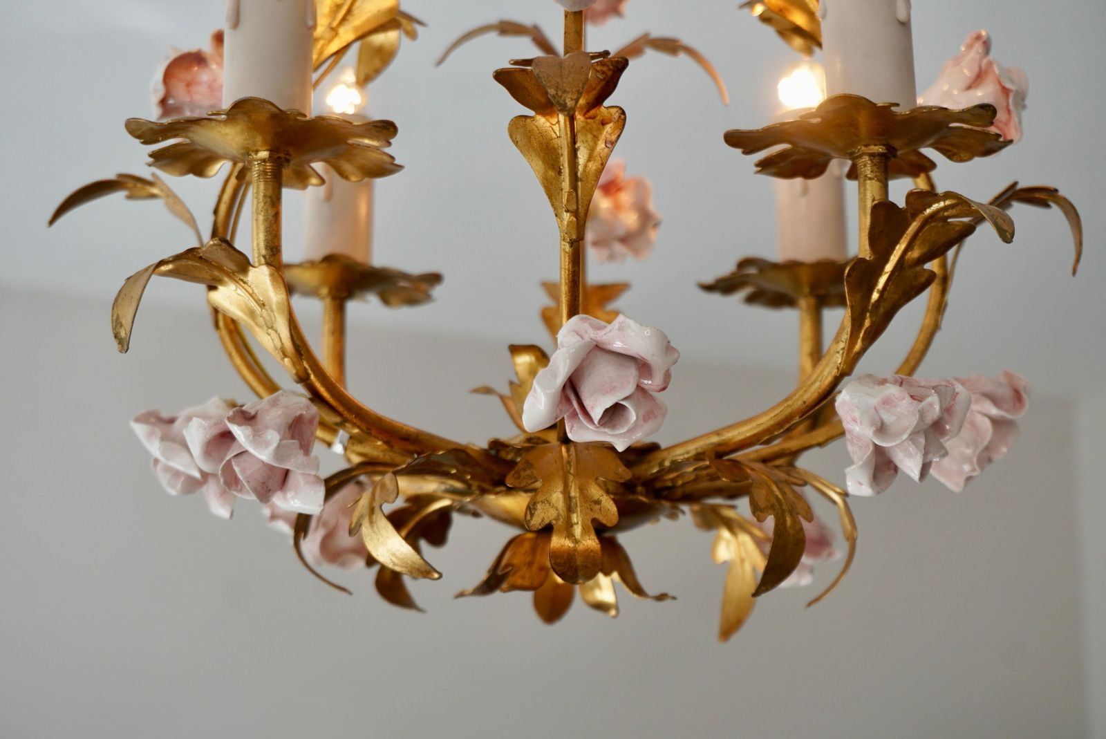 Five Italian Chandelier With Porcelain Flower Roses photo vinterior