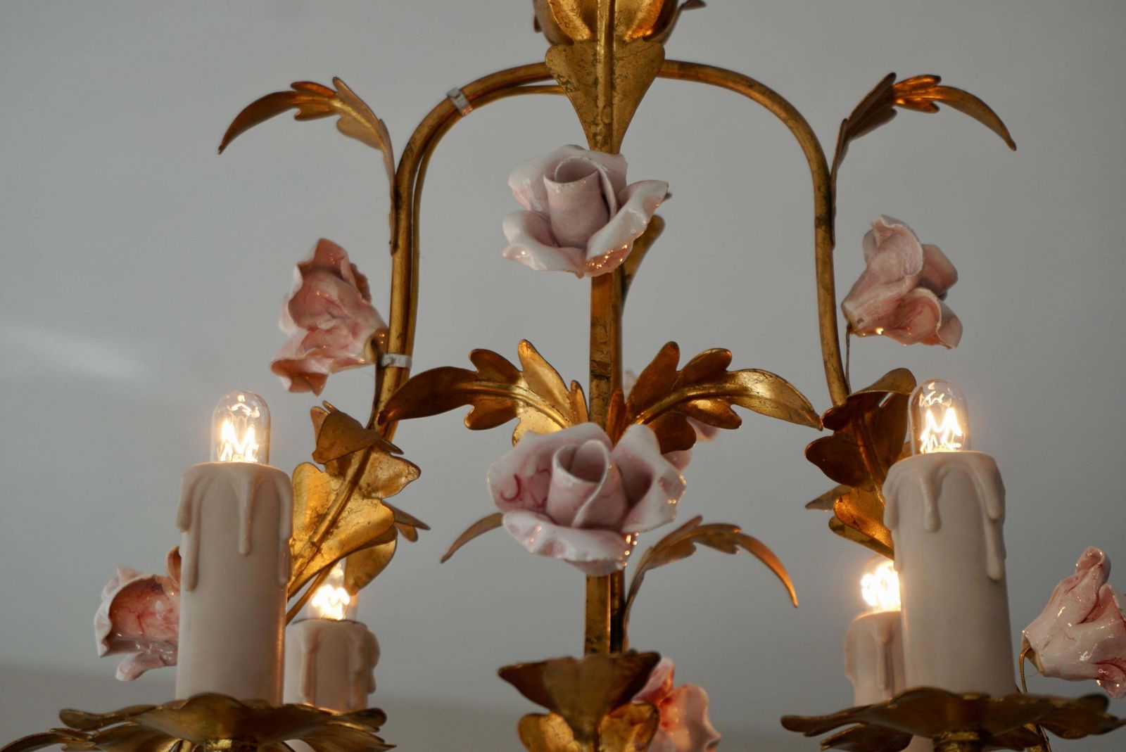 Five Italian Chandelier With Porcelain Flower Roses photo buy
