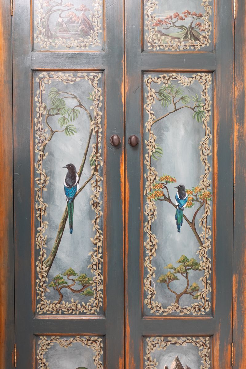 19th Century Pine Cupboard/Armoire/Pantry With Shelves Hand Painted, Completely One Off! photo furniture