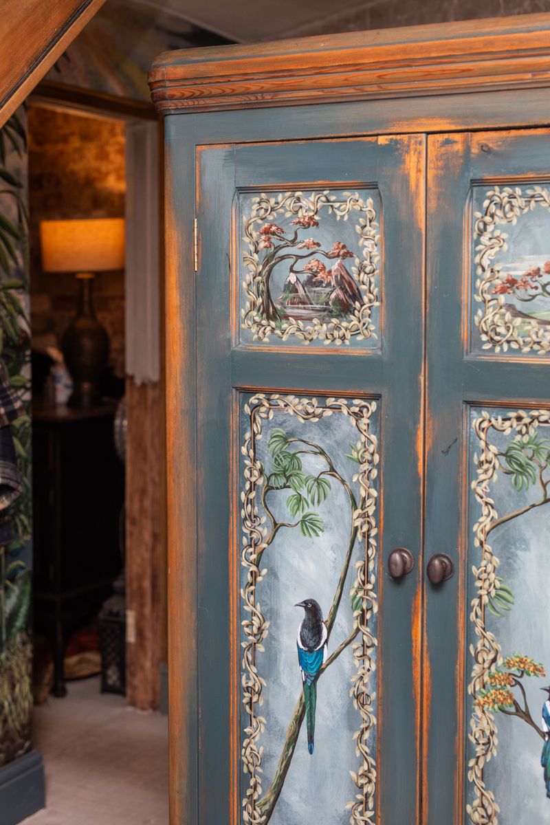 19th Century Pine Cupboard/Armoire/Pantry With Shelves Hand Painted, Completely One Off! photo vinterior