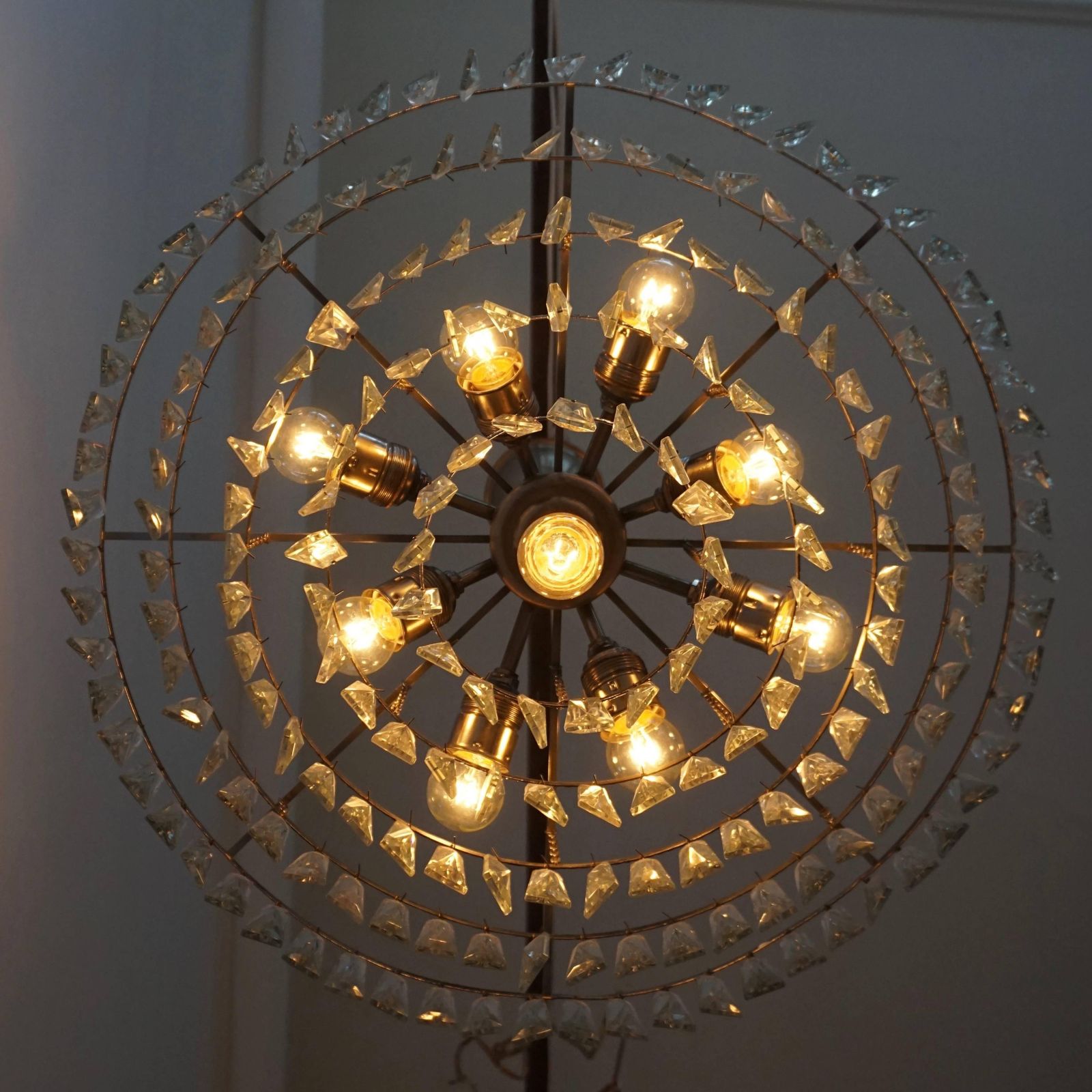 Four Crystal Glass And Brass Chandeliers photo for sale