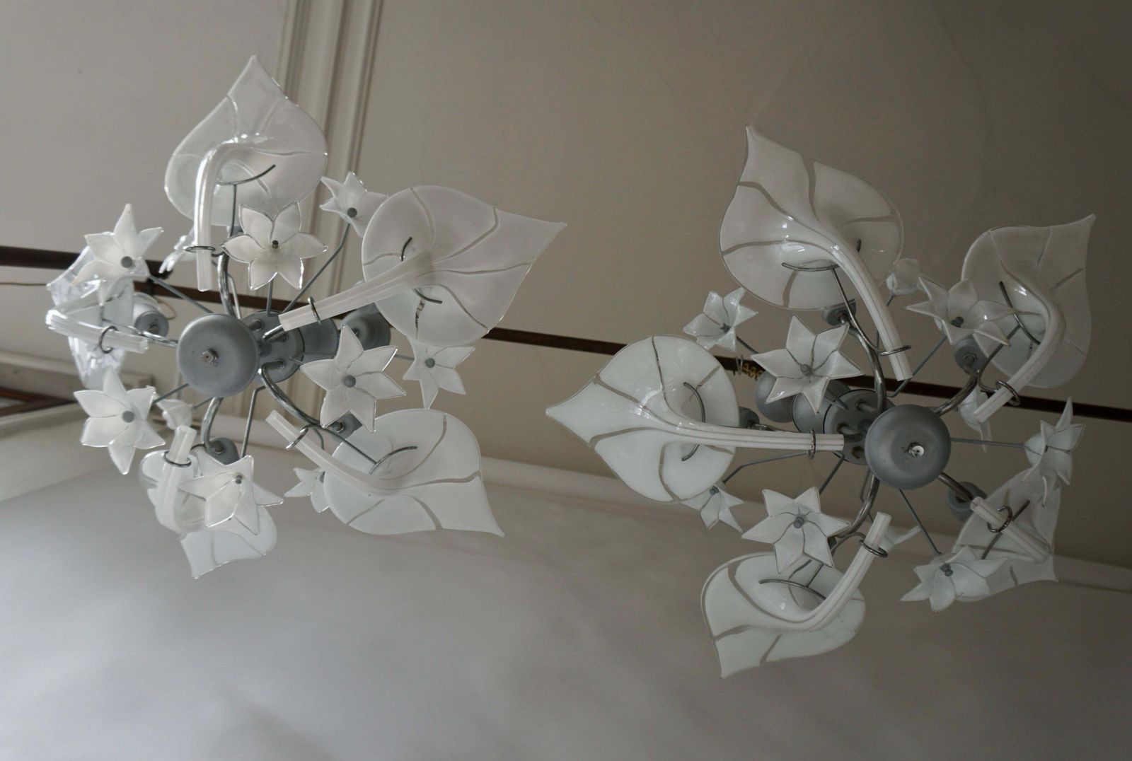Pair Of Murano Glass Floral Chandelier Franco Luce Style, Art Glass photo for sale
