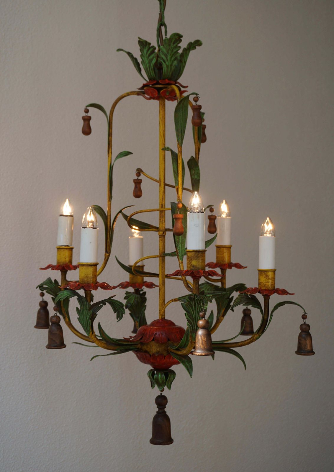 1571.0 Rare Colorful Painted Tole Chandelier photo