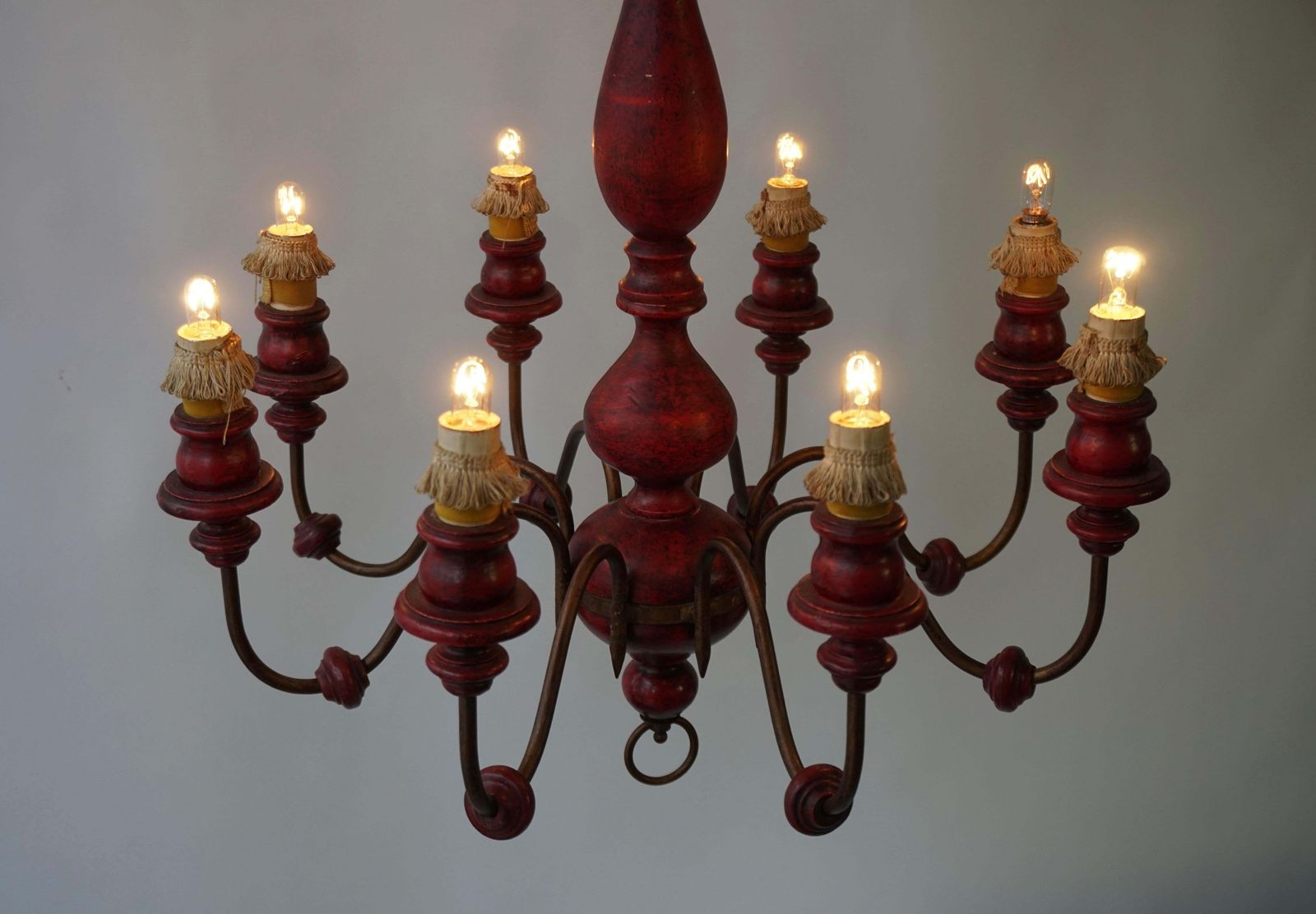 Lighting Eight Light Red Painted Wood And Iron Chandelier photo