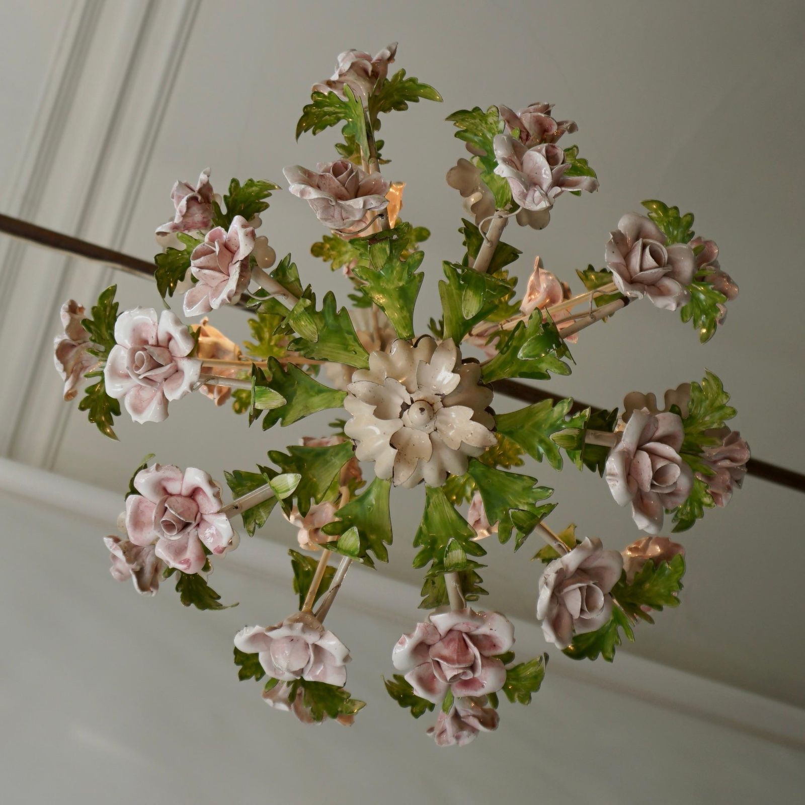 Italian Porcelain Flower Roses Tole Chandelier photo Lighting