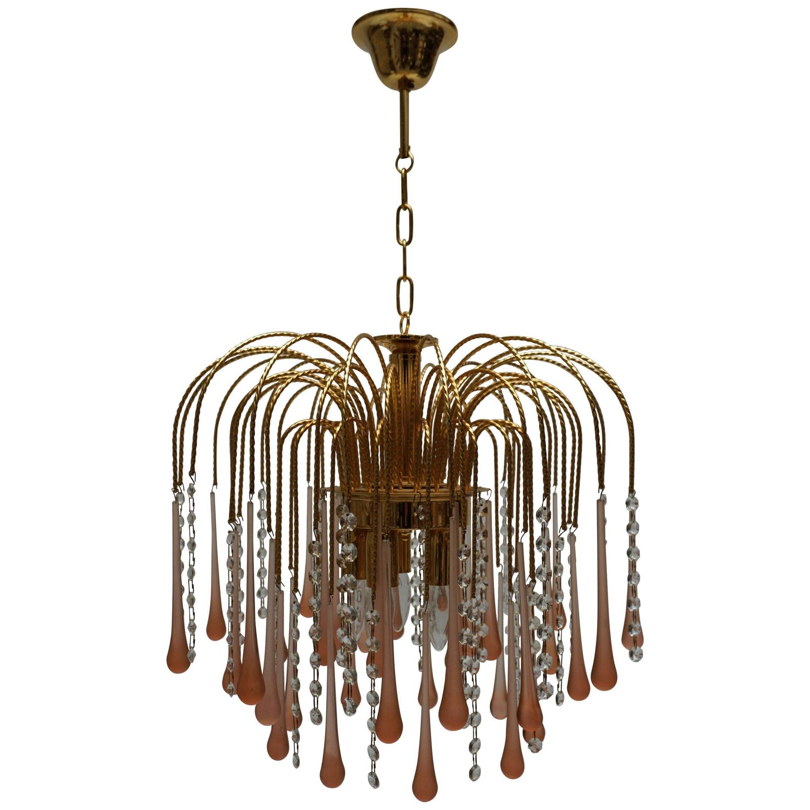 One Of Two Italian Brass And Murano Glass Teardrop Chandelier