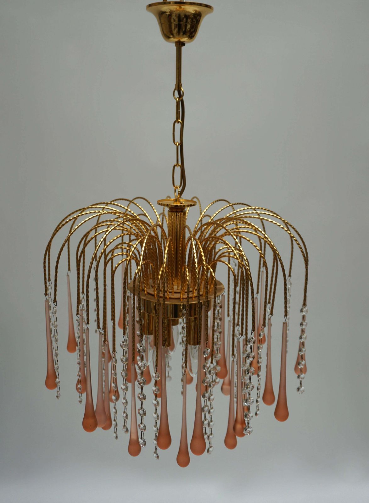 One Of Two Italian Brass And Murano Glass Teardrop Chandelier photo vinterior