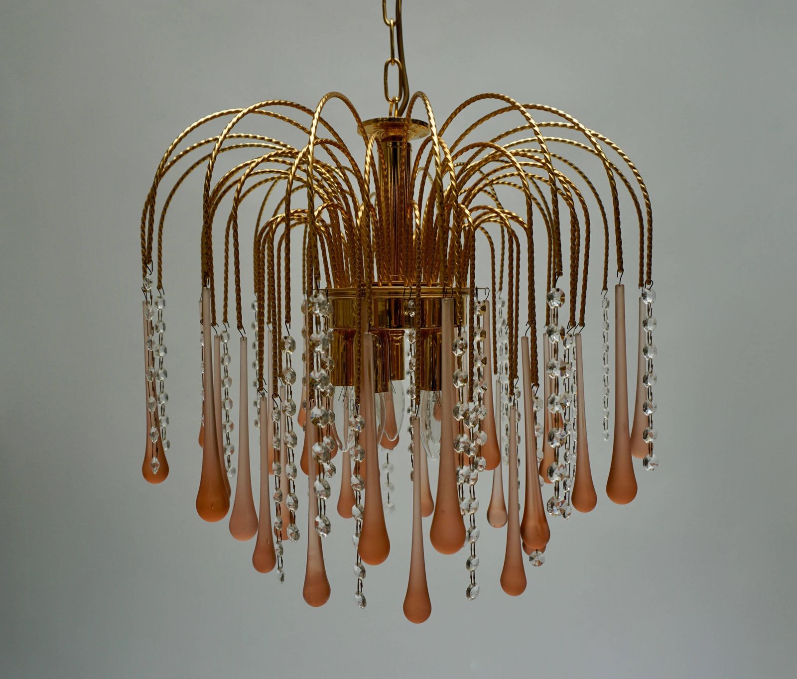 One Of Two Italian Brass And Murano Glass Teardrop Chandelier photo buy