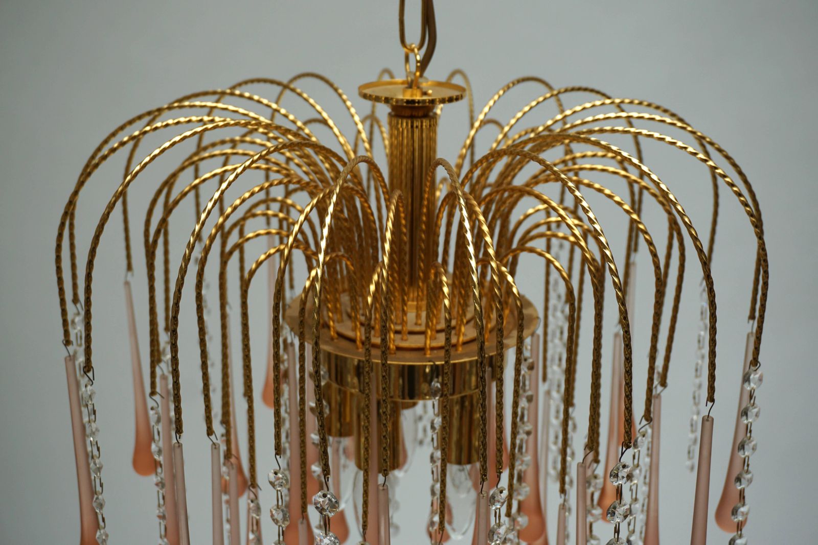 photo furniture One Of Two Italian Brass And Murano Glass Teardrop Chandelier
