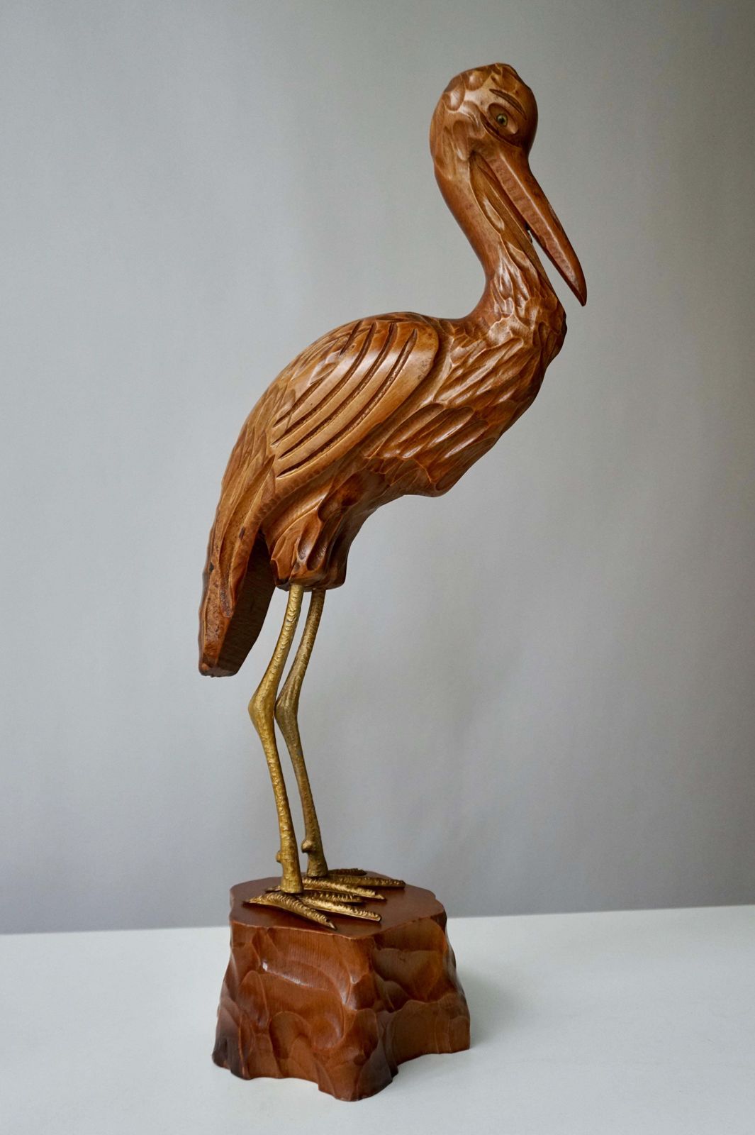 Mid Century Modern Metal And Wood Ibis Bird Sculptures photo vintage