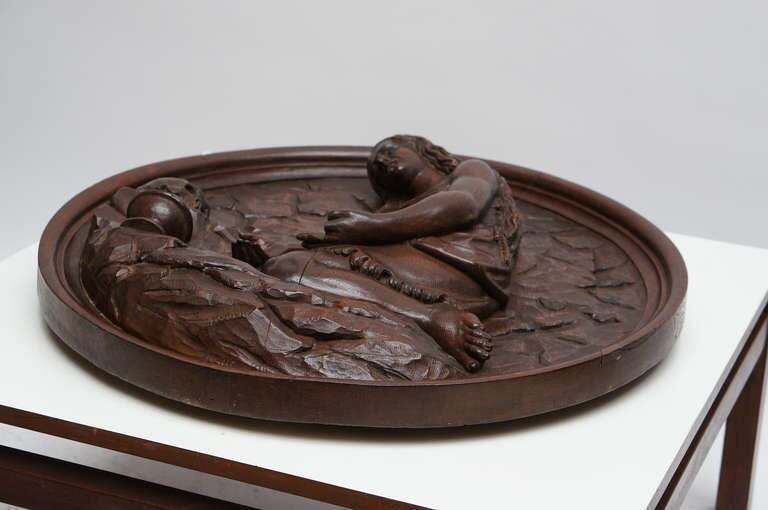 Italian Carved Oak Tondo Representing Maria Magdalene As A Penitent photo furniture