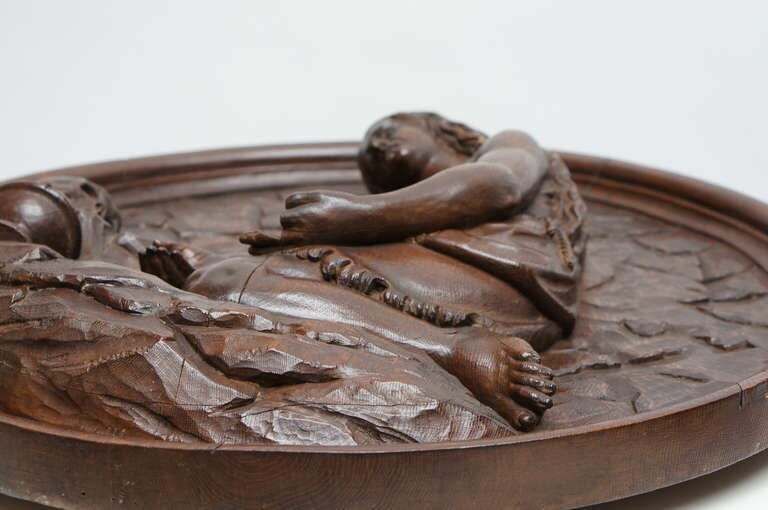 Italian Carved Oak Tondo Representing Maria Magdalene As A Penitent photo for sale