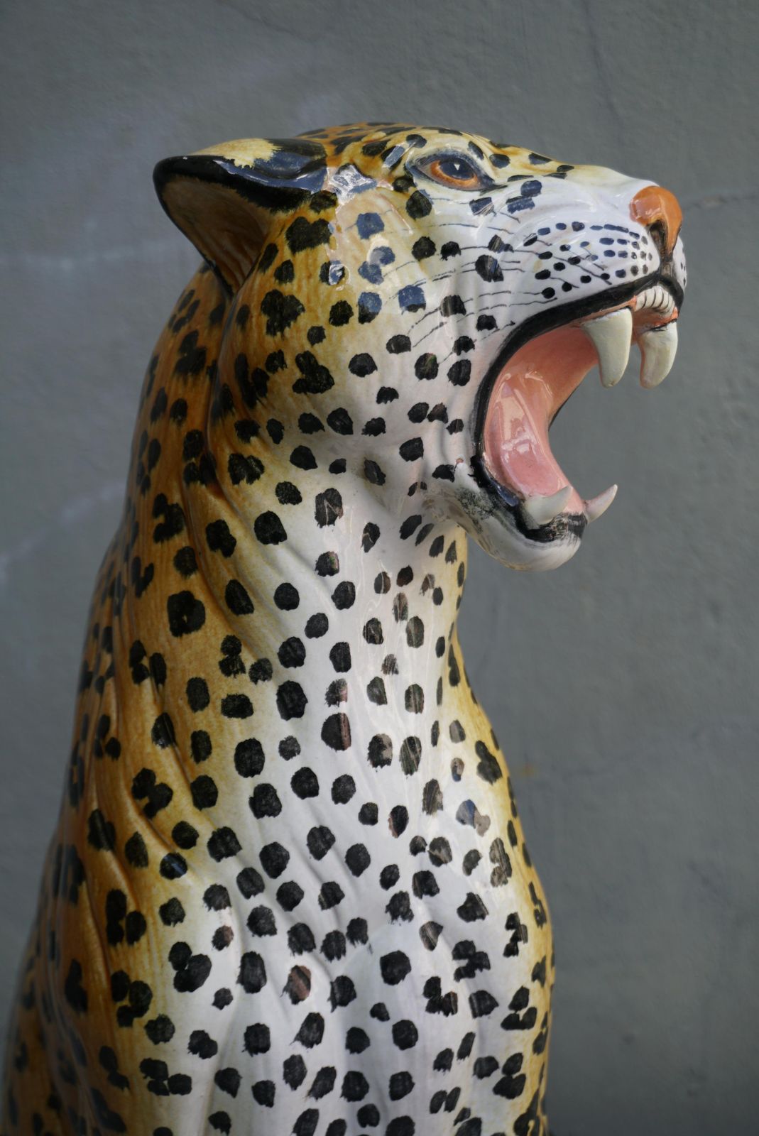 1404.0 Large Italian Glazed Terracotta Leopard Cheetah Statue, 1960s Hollywood Regency photo