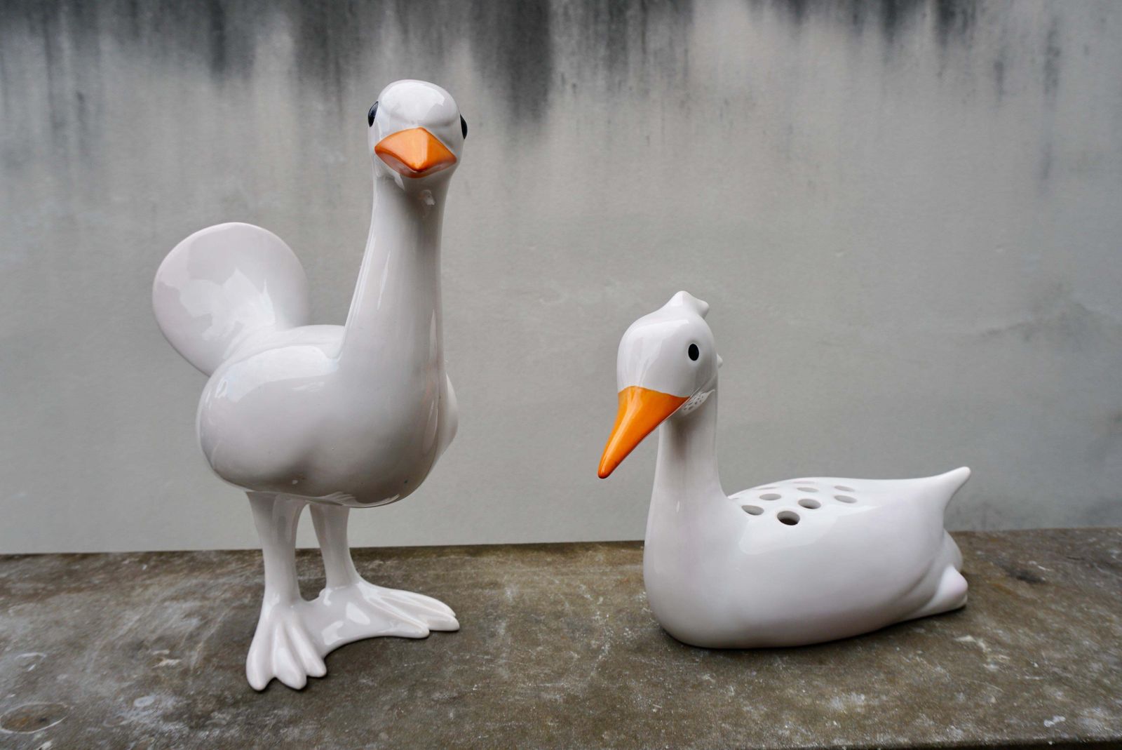 Set Of 2 Ducks Of White Ceramic Made And Signed By Georges Cassin photo furniture