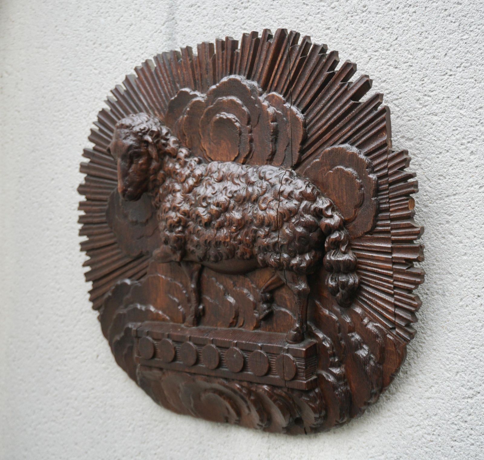 Antique Hand Carved Wooden Wall Relief Of The Lamb Of God photo furniture