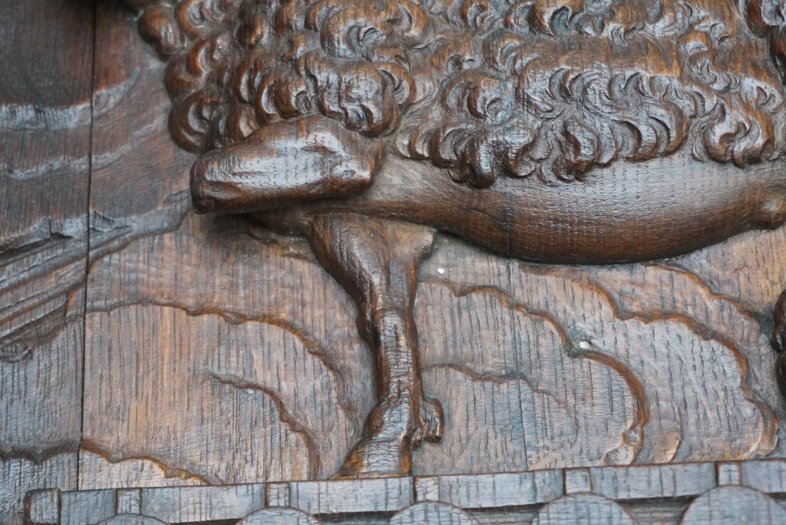 Antique Hand Carved Wooden Wall Relief Of The Lamb Of God photo vinterior