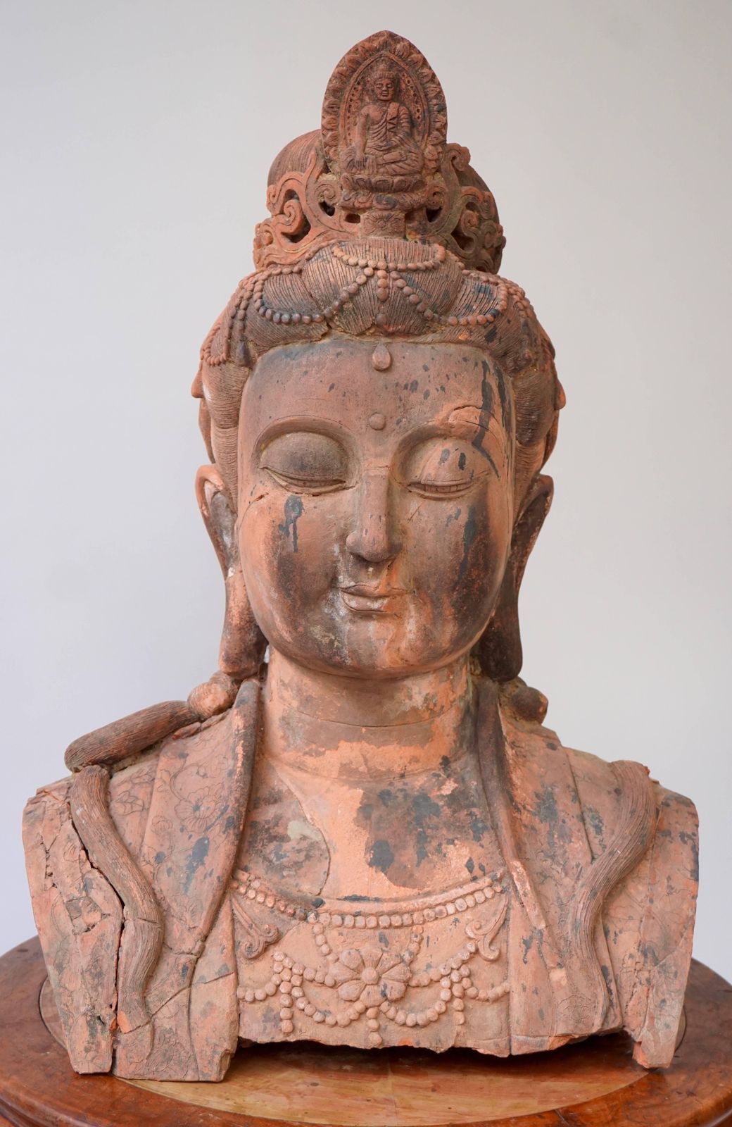 Larger Than Life Terracotta Buddha Bust Of Guanyin, Early 20th Century, China photo furniture