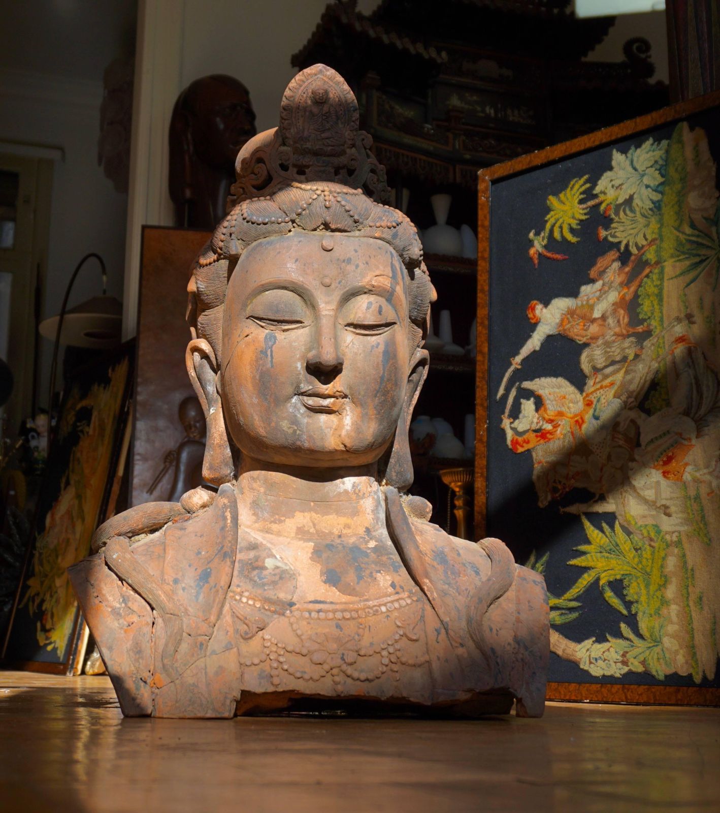 Larger Than Life Terracotta Buddha Bust Of Guanyin, Early 20th Century, China photo Art