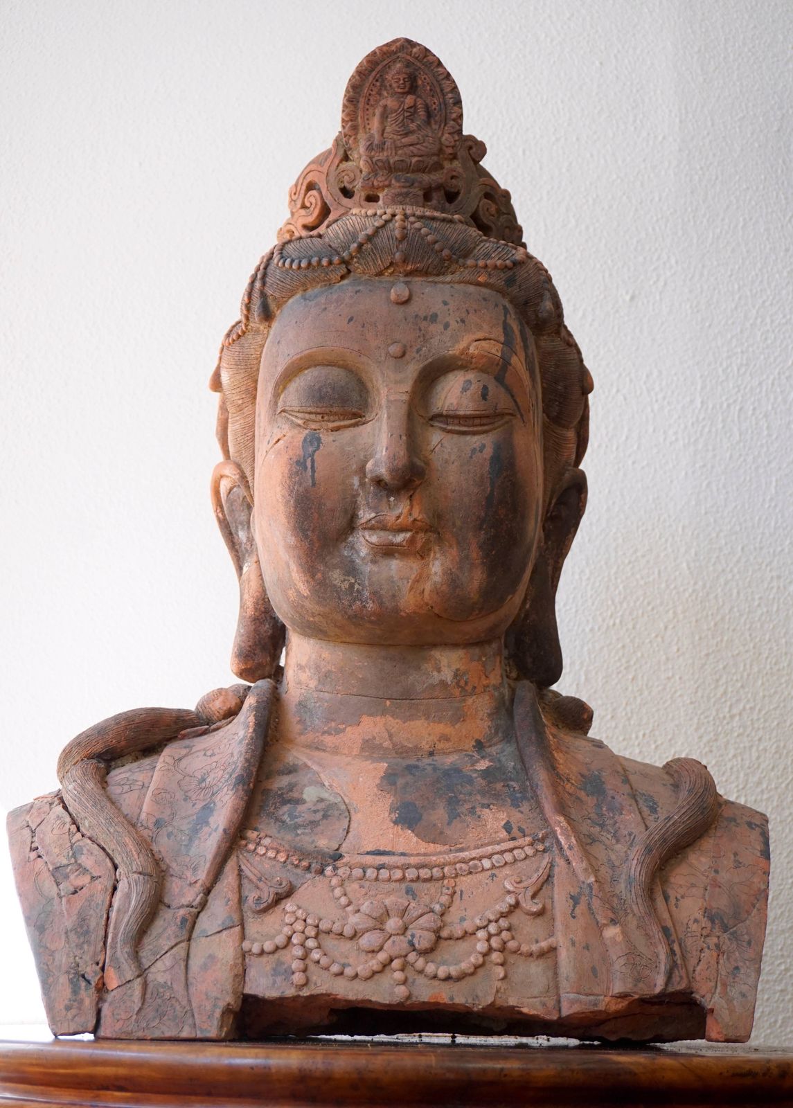 Larger Than Life Terracotta Buddha Bust Of Guanyin, Early 20th Century, China photo 4076.0