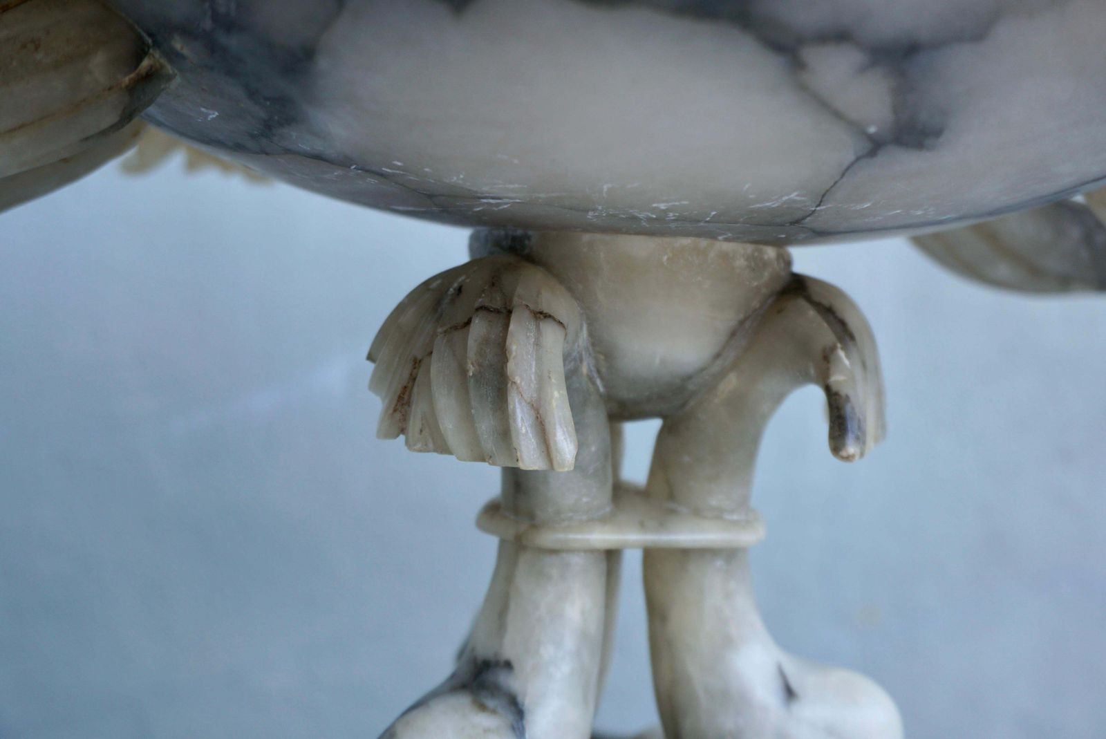 photo for sale 19th Century Italian Carved Alabaster Compote Centerpiece With Dolphins