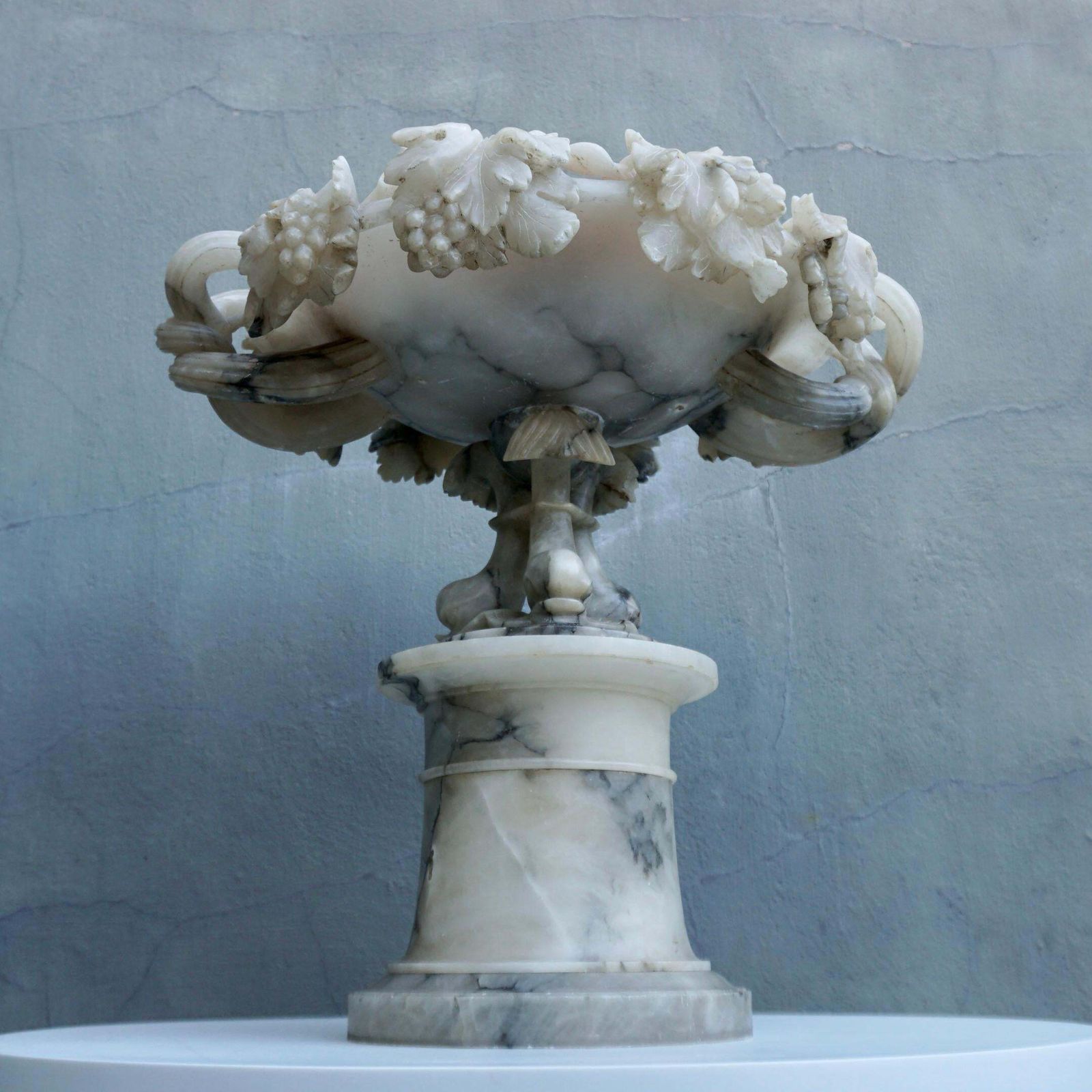 photo vinterior 19th Century Italian Carved Alabaster Compote Centerpiece With Dolphins