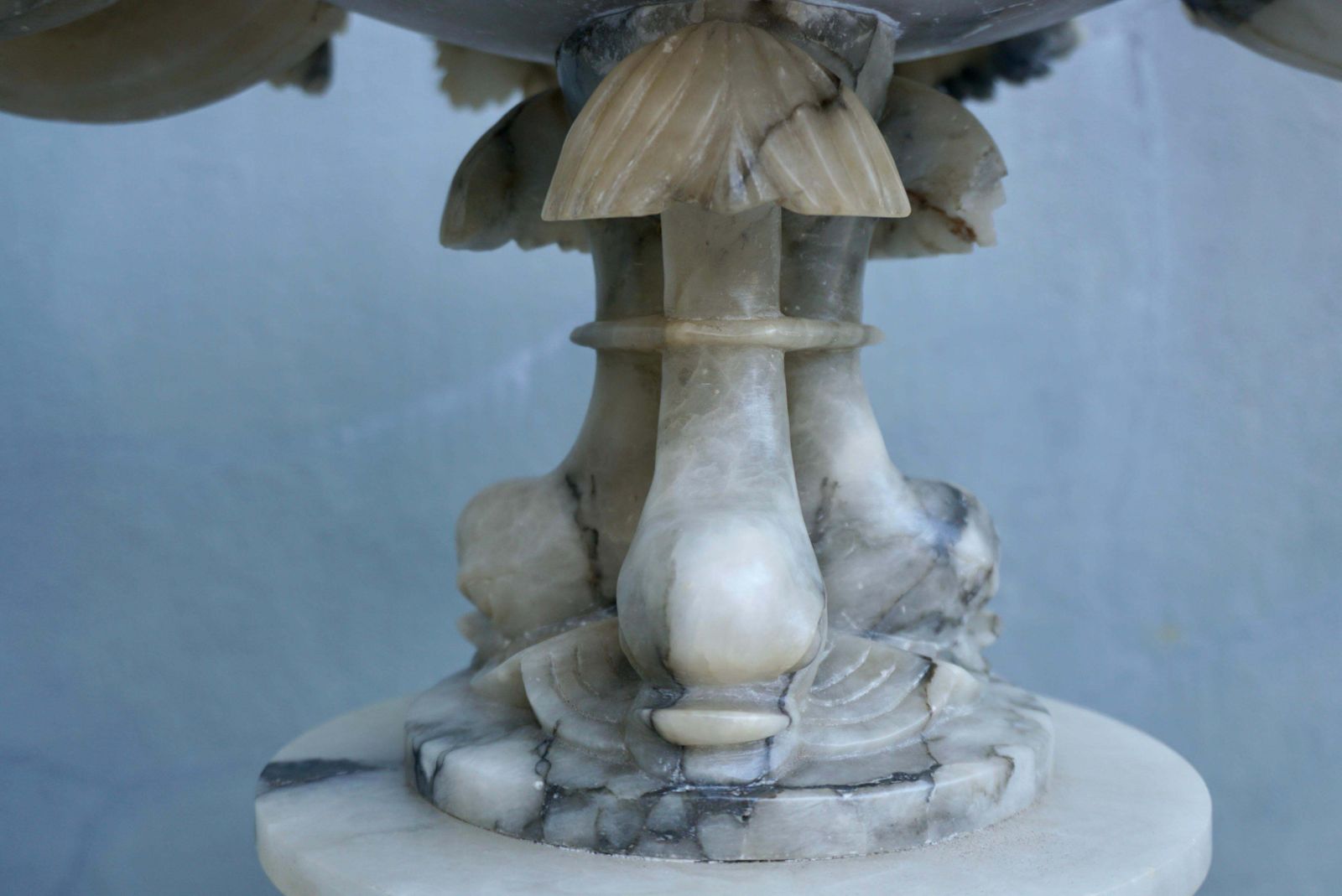 photo vintage 19th Century Italian Carved Alabaster Compote Centerpiece With Dolphins