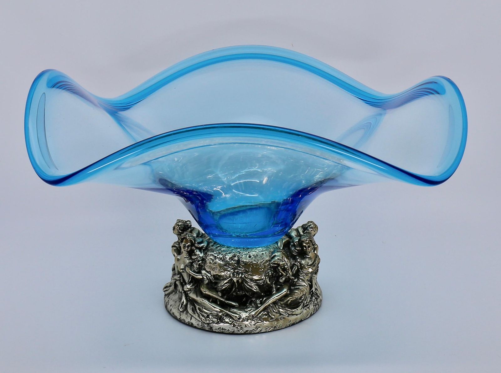 Elegant La Meridiana Murano Glass Bowl On Silver Base With 4 Relaxing Woman photo Home Decor