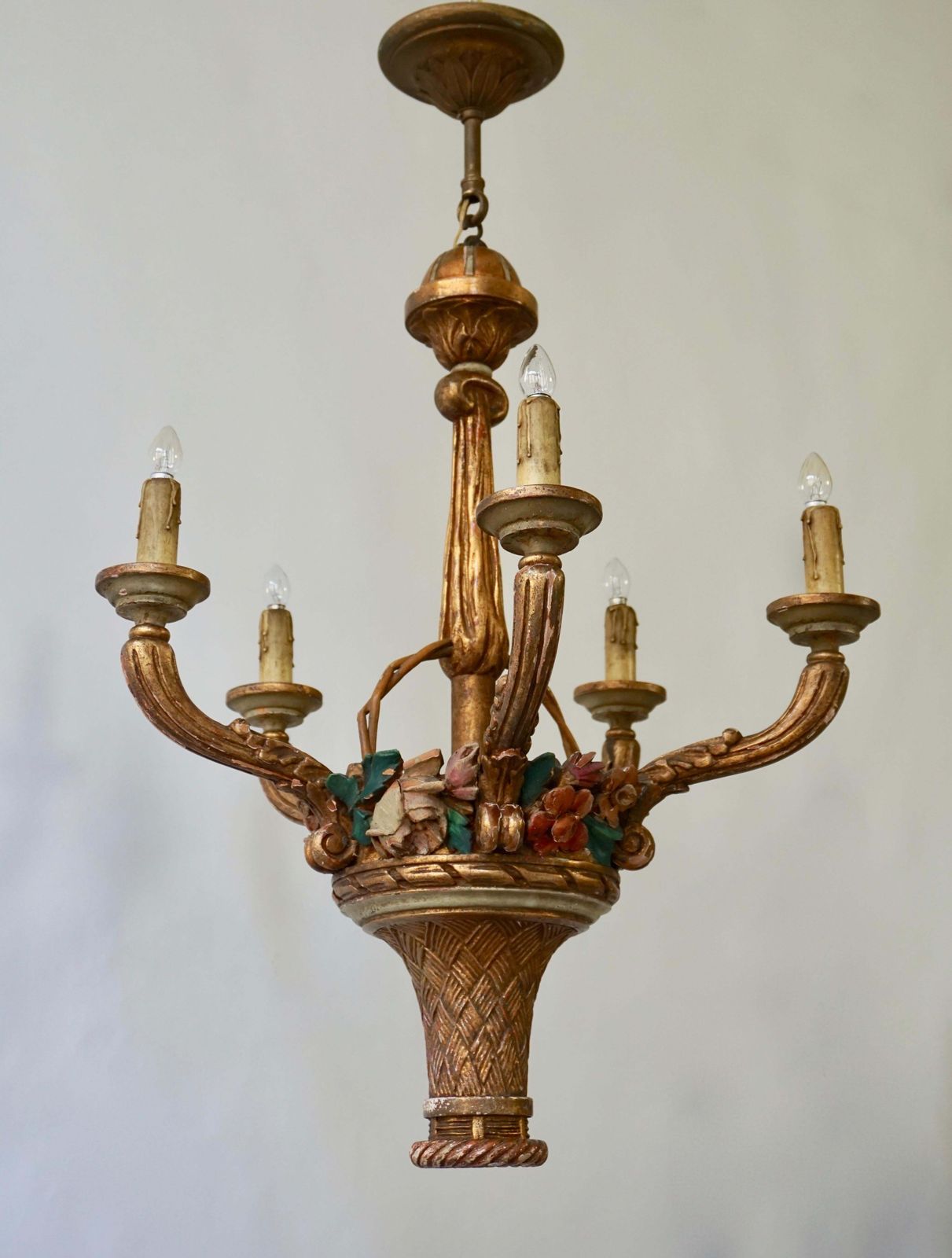 Italian Giltwood Chandelier With Flowers photo for sale