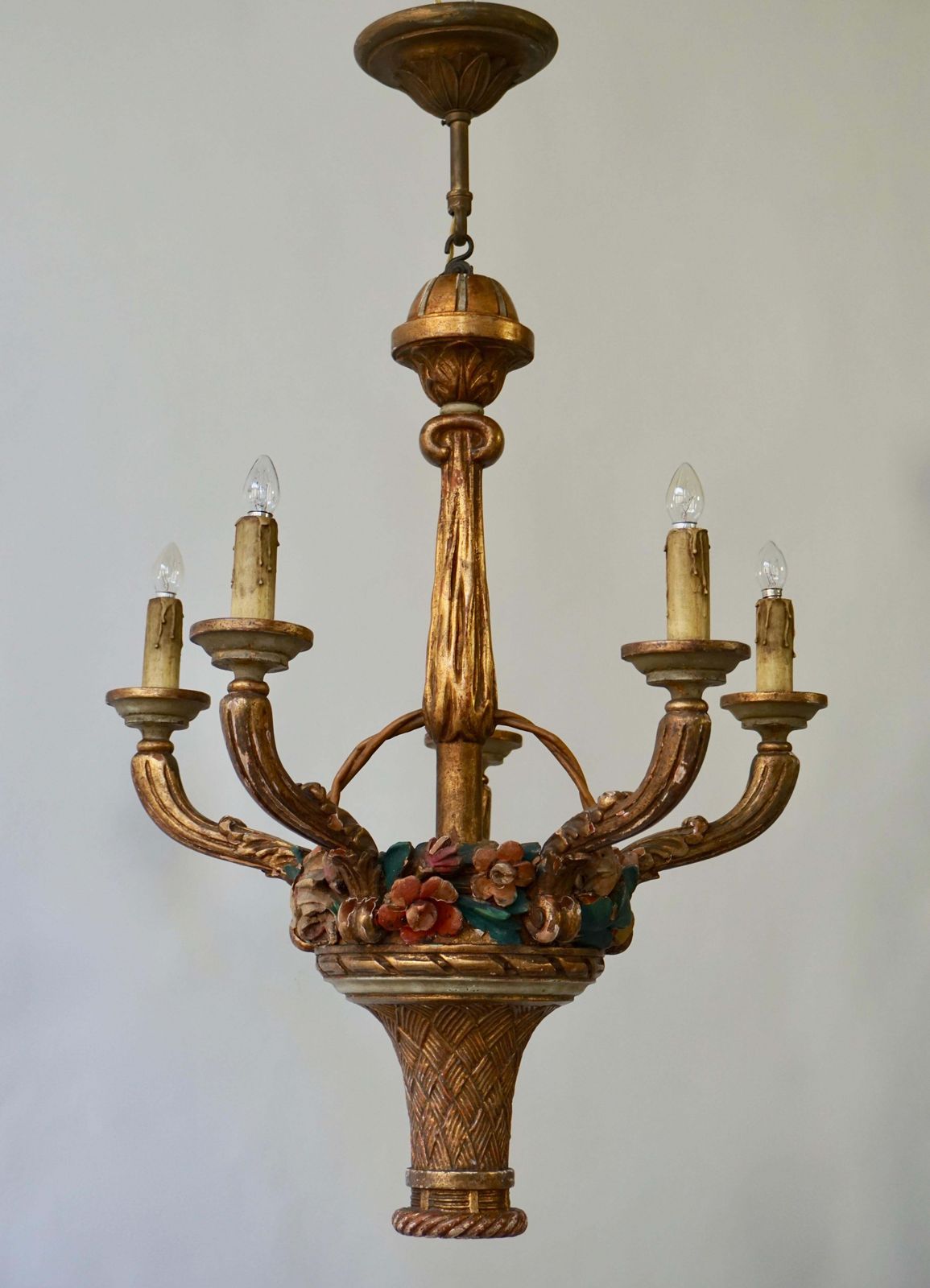Italian Giltwood Chandelier With Flowers photo Lighting