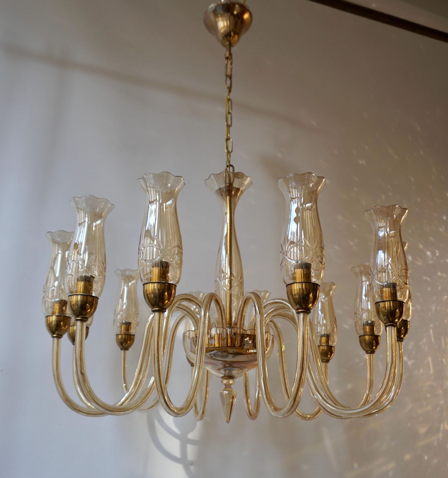 Italian Midcentury Style Murano Venetian Crystal Chandelier photo for sale
